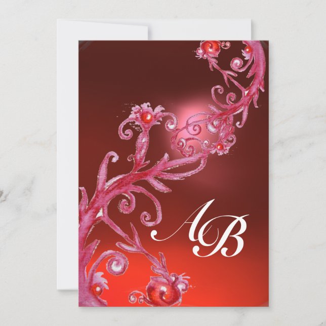 MAGIC BERRIES,MONOGRAM red ruby invitation (Front)