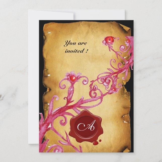 MAGIC BERRIES MONOGRAM,Red Wax Seal Purple Swirls Invitation (Front)