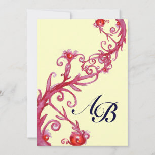 MAGIC BERRIES MONOGRAM red yellow fuchsia black Invitation