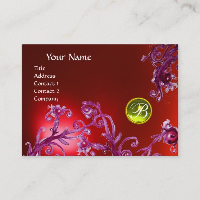 MAGIC BERRIES MONOGRAM, ruby red yellow Business Card (Front)