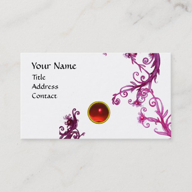 MAGIC BERRIES  MONOGRAM  swirl gem red  white Business Card (Front)