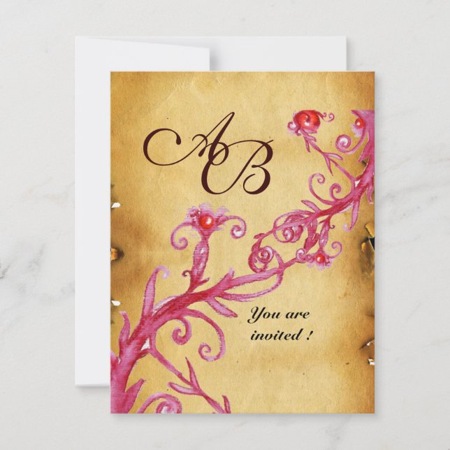 MAGIC BERRIES  MONOGRAM wax seal parchment Invitation (Front)