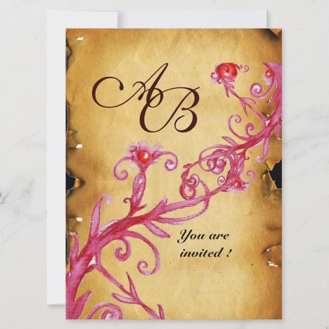 MAGIC BERRIES  MONOGRAM wax seal parchment Invitation (Front)
