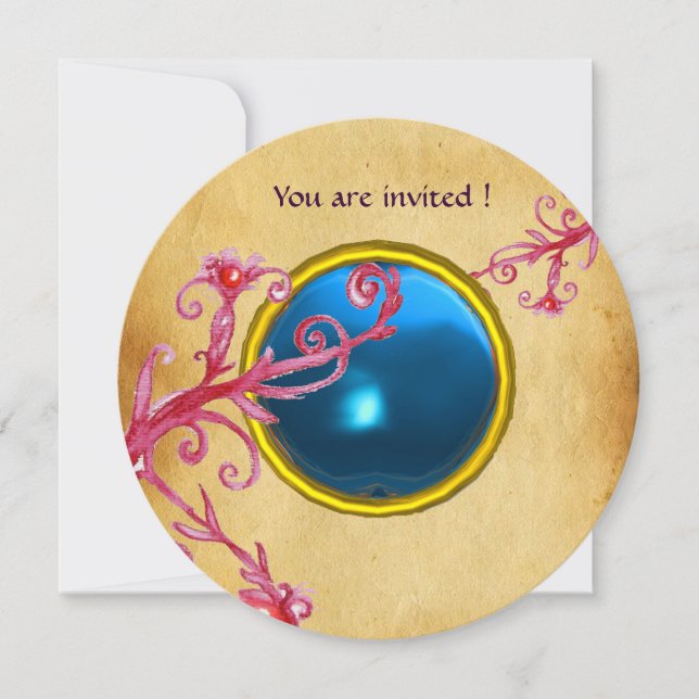 MAGIC BERRIES PARCHEMENT GEM blue sapphire Invitation (Front)