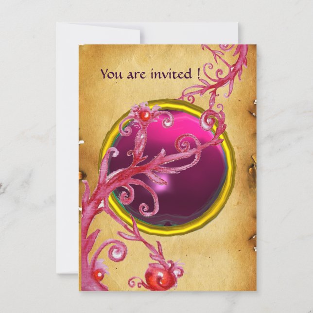 MAGIC BERRIES PARCHEMENT GEM red ruby Invitation (Front)