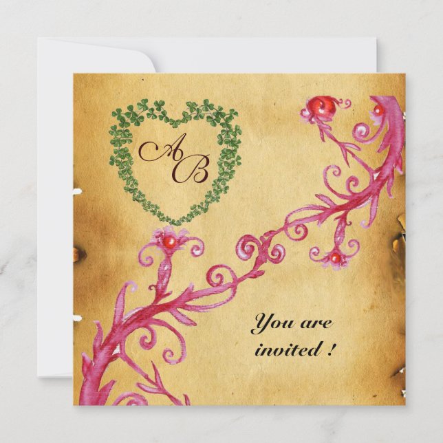 MAGIC BERRIES SHAMROCK HEART MONOGRAM  parchment Invitation (Front)