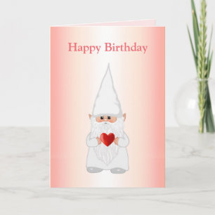 Magic Birthday Gnome with Heart on Pink Card