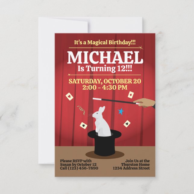 Magic Birthday Party Invitation - Top Hat & Bunny (Front)