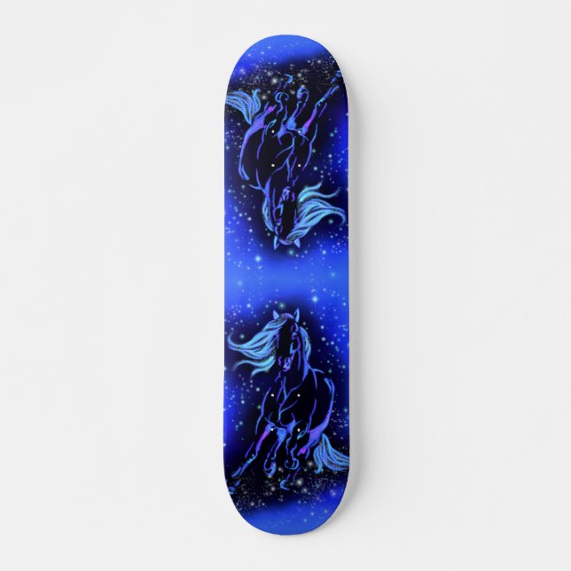 Magic Blue Horse Running At Moonlight Starry Night Skateboard (Front)
