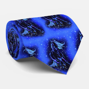 Magic Blue Horse Running At Moonlight Starry Night Tie