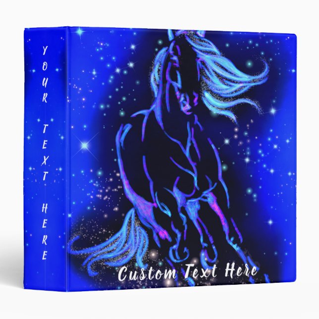 Magic Blue Horse Running In Moonlight Starry Night Binder (Front/Spine)