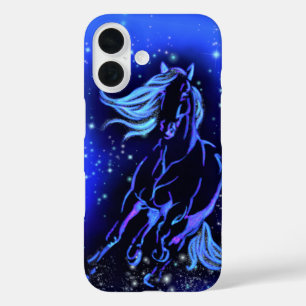 Magic Blue Horse Running In Moonlight Starry Night iPhone 16 Case