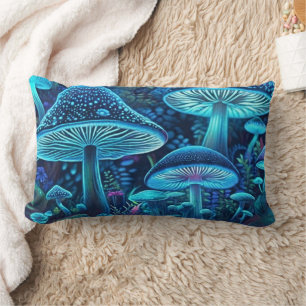 Magic Blue Mushrooms  Lumbar Pillow