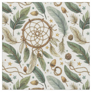 Magic Boho Dreamcatcher Feathers Pinecone Pattern Fabric
