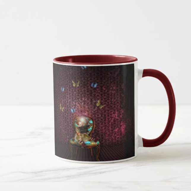 Magic Butterflies Mug  With Maroon Rim (Right)