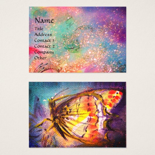 MAGIC BUTTERFLY Blue Green Yellow Gold Sparkles Business Card