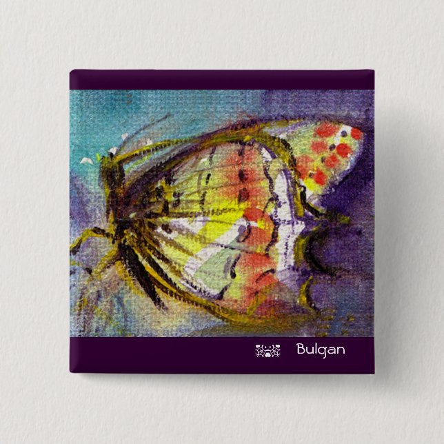 MAGIC BUTTERFLY IN BLUE 2 INCH SQUARE BUTTON (Front)