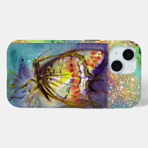 MAGIC BUTTERFLY IN BLUE GOLD SPARKLES iPhone 15 CASE
