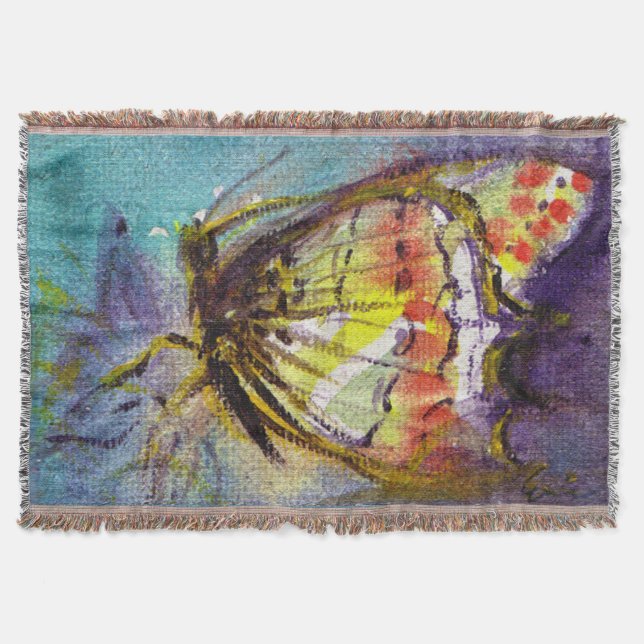 MAGIC BUTTERFLY IN BLUE THROW BLANKET (Front)