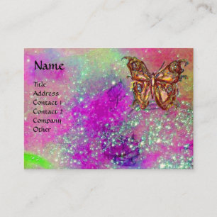 MAGIC BUTTERFLY IN GOLD,BLUE PURPLE TEAL SPARKLES BUSINESS CARD