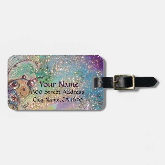 MAGIC BUTTERFLY IN GOLD SPARKLES LUGGAGE TAG (Front Horizontal)