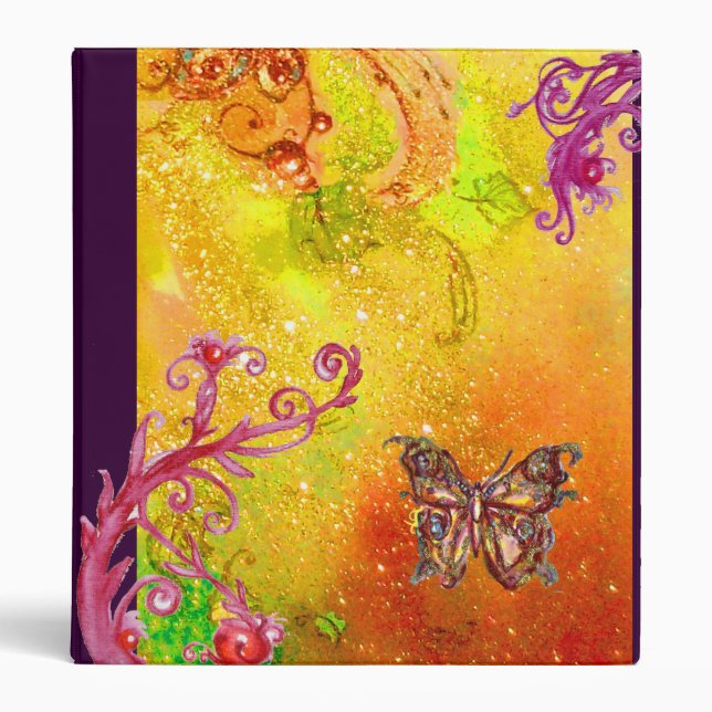 MAGIC BUTTERFLY IN SPARKLES yellow green red brown Binder (Front)