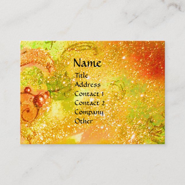 MAGIC BUTTERFLY  yellow, brown,green,gold sparkles Business Card (Front)