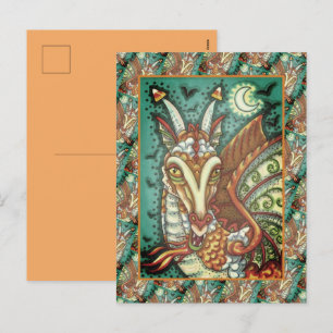 MAGIC CANDY CORN DRAGON, HALLOWEEN FANTASY BEAST HOLIDAY POSTCARD