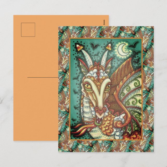 MAGIC CANDY CORN DRAGON, HALLOWEEN FANTASY BEAST HOLIDAY POSTCARD (Front/Back)