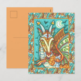 MAGIC CANDY CORN DRAGON, HALLOWEEN FANTASY BEAST HOLIDAY POSTCARD