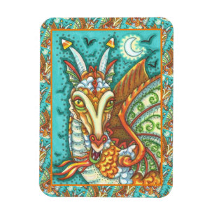 MAGIC CANDY CORN DRAGON, HALLOWEEN FANTASY BEAST MAGNET