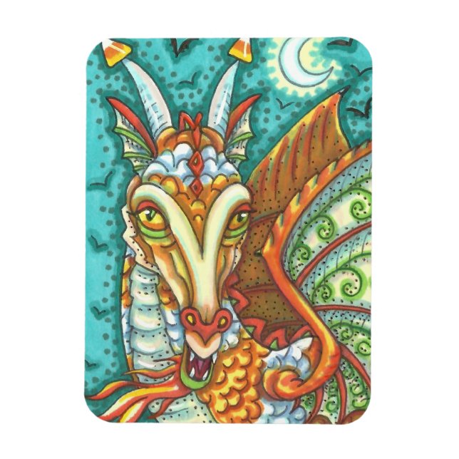 MAGIC CANDY CORN DRAGON, HALLOWEEN FANTASY BEAST MAGNET (Vertical)
