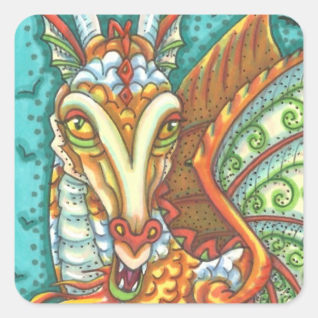 MAGIC CANDY CORN DRAGON, HALLOWEEN FANTASY SQUARE STICKER (Front)