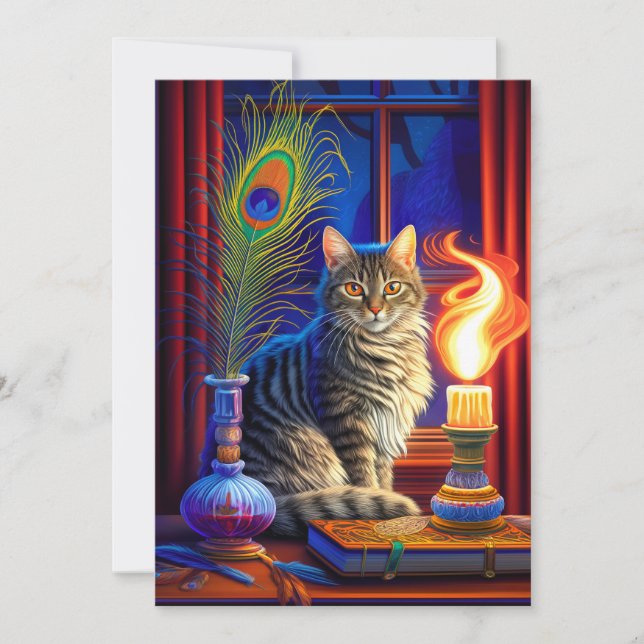 Magic Cat and Swing Ghost Halloween Invitation (Front)