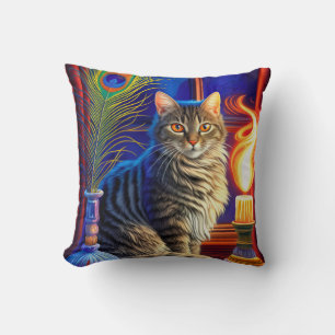 Magic Cat and Swing Ghost Halloween Throw Pillow