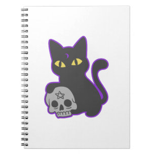 Magic cat with ghotic skull - Choose back colour Notebook