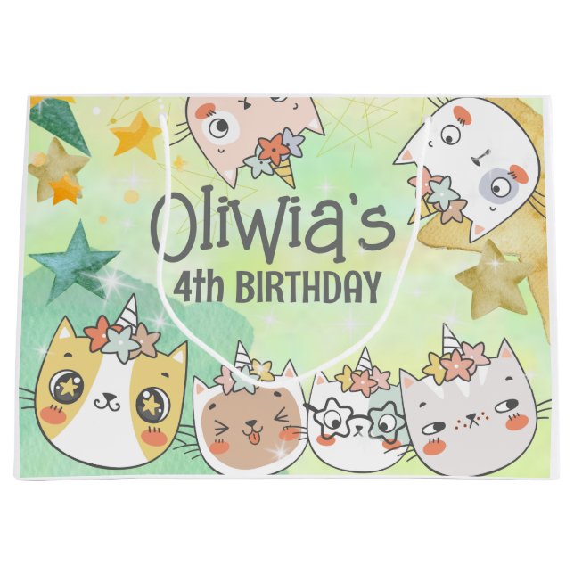 Magic caticorn birthday Large Gift Bag (Front)