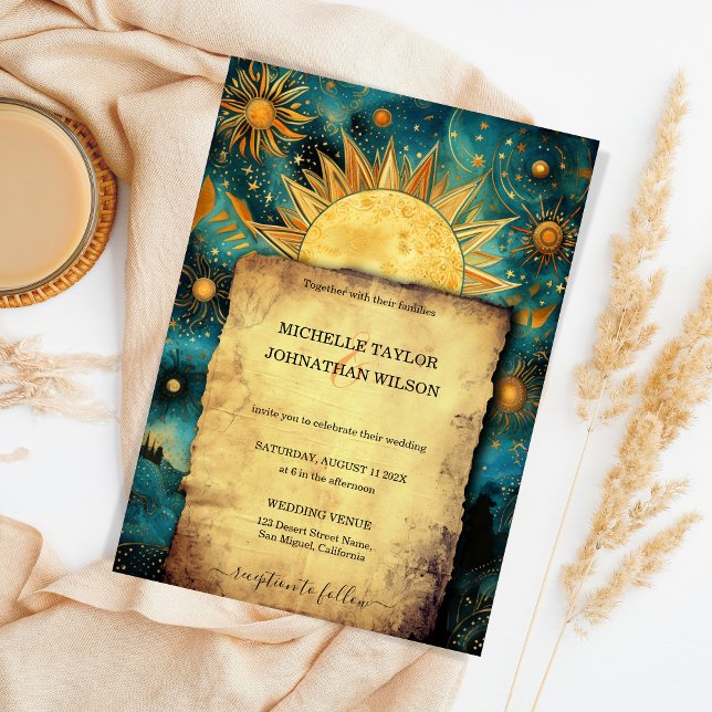Magic Celestial Astro Cosmic Gold Stars Moon Invitation (celestial astro cosmic wedding invitation)