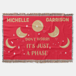 Magic Celestial Moon Phase Personalized Neon Red Throw Blanket