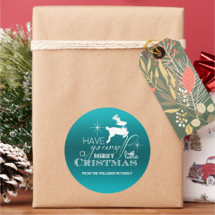 Magic Christmas Reindeer (blue) Personalized Classic Round Sticker