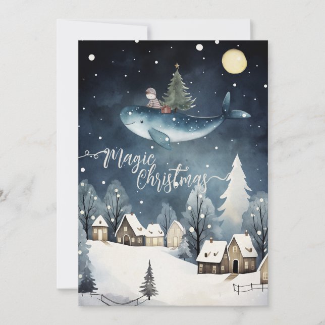 Magic Christmas: Whale Flying Holiday Card (Front)