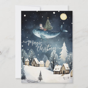 Magic Christmas: Whale Flying Holiday Card