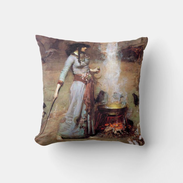 Magic Circle, John William Waterhouse Throw Pillow (Front)