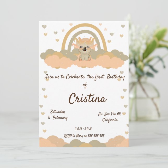 Magic Cloud Rainbow Koala bear Party Invitation (Standing Front)