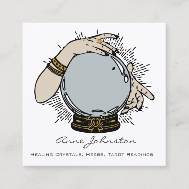 Magic Crystal Ball and Hands Square Business Card (Front)