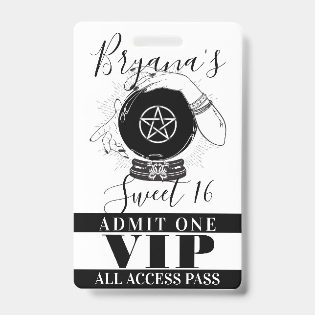 Magic Crystal Ball Fortune Teller Party VIP Pass Badge (Front)