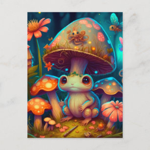 Magic cute frog mushroom  postcard