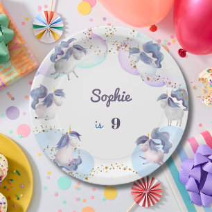 Magic cute unicorns kids birthday paper plate