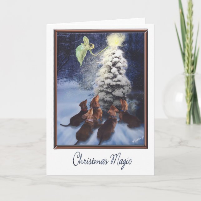 Magic Dachshund Christmas Holiday Card (Front)