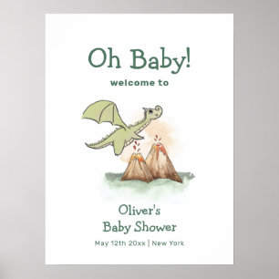 Magic Dragon Mountain Boy Baby Shower Welcome Poster